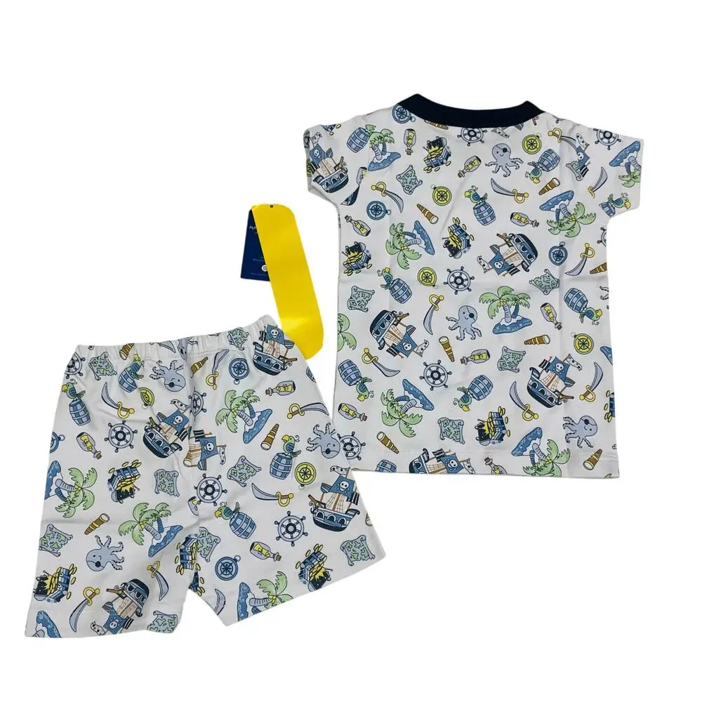 NWT Magnolia Baby 9/12M Pirate's Treasure Navy Short Pajamas